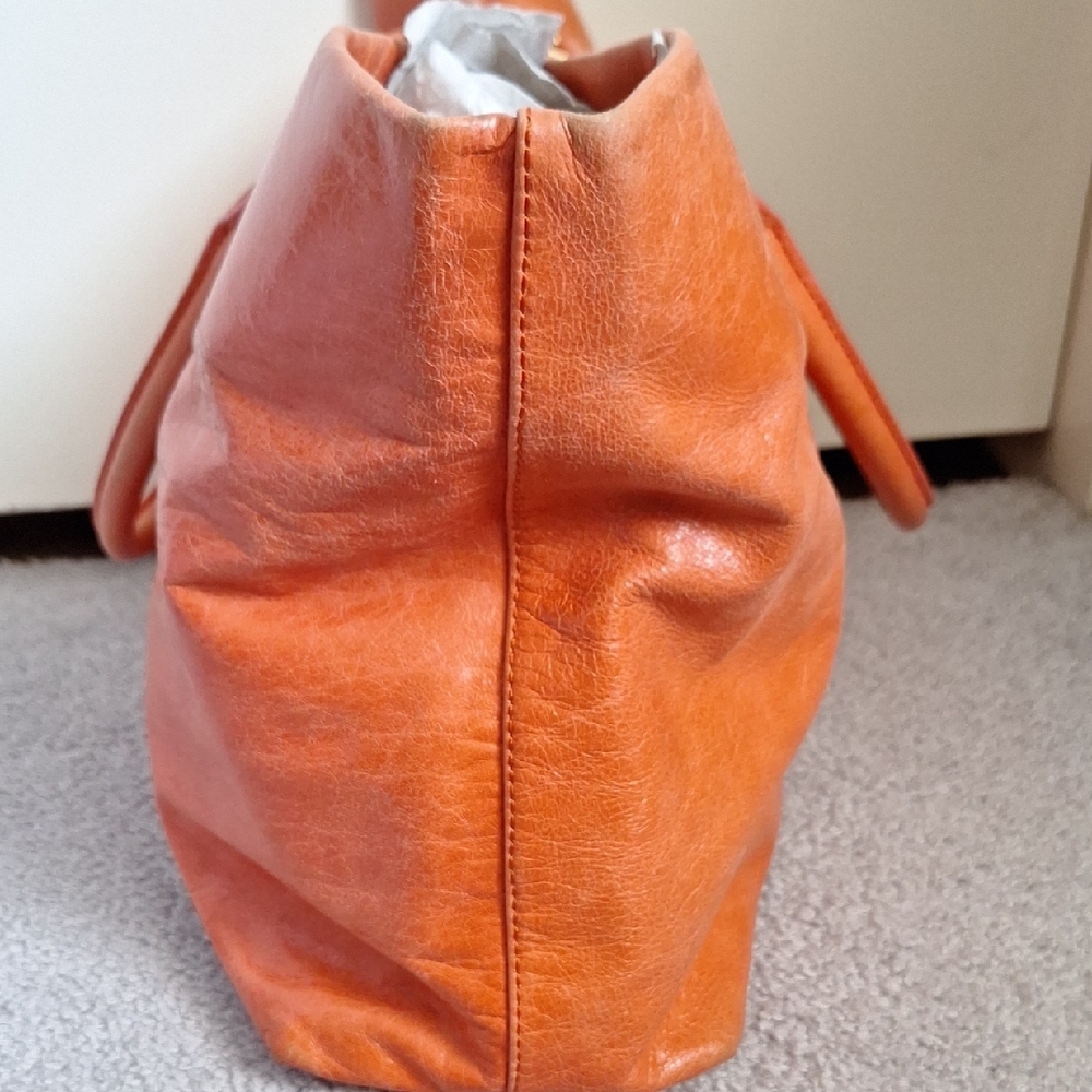 Tory Burch Orange Structured Leather Tote - Picture 6 of 12